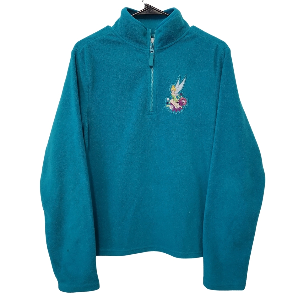 Disney Original Green Fleece Jacket Tinkerbell Patch Quarter Zip Band Collar Med